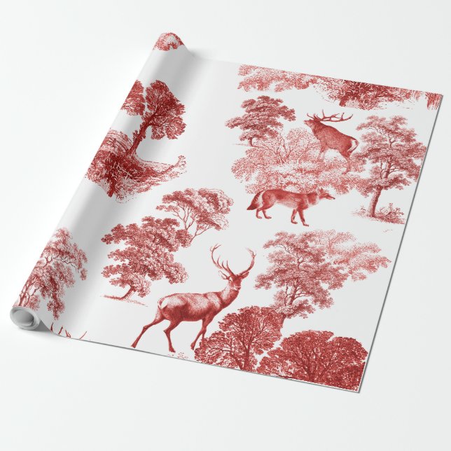 Papel De Presente Raposa de Veado Vermelho Elegante na Floresta (Desenrolado)