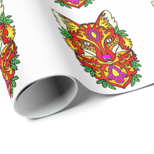 Papel De Presente Raposa-do-boho-abstrato lobo-roxo