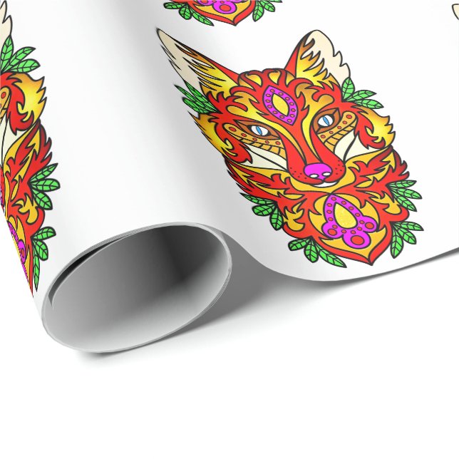 Papel De Presente Raposa-do-boho-abstrato lobo-roxo (Ponta do rolo)