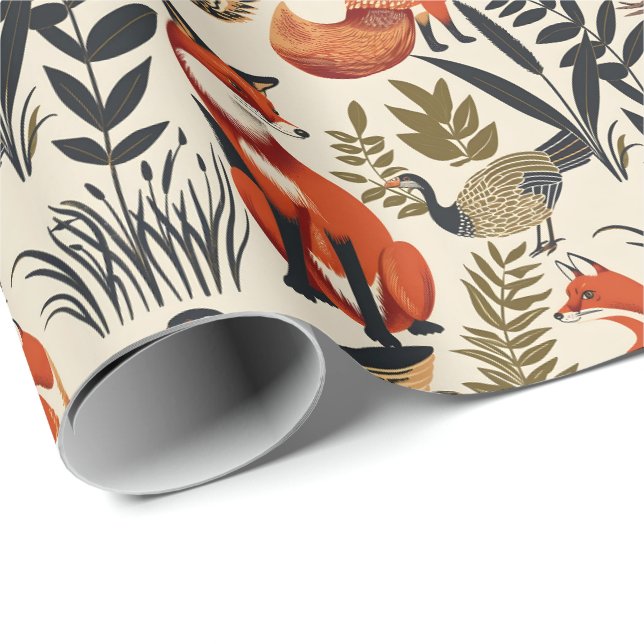 Papel De Presente Raposa e artesanato e aves de caça (Ponta do rolo)