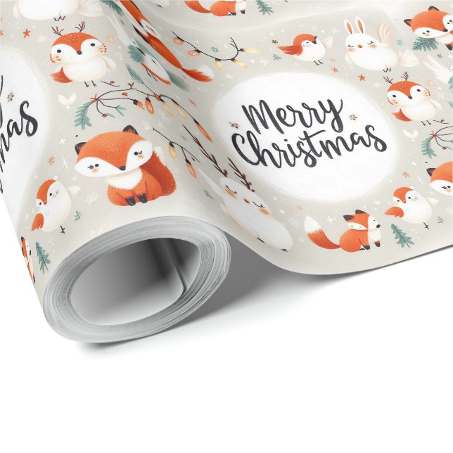 Papel De Presente Raposa e coelhos de Natal, crus e lisos (Ponta do rolo)