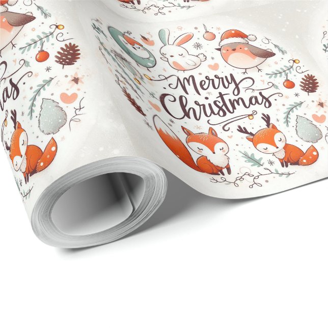 Papel De Presente Raposa e coelhos de Natal, crus e lisos (Ponta do rolo)