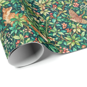 Papel De Presente Raposa e Faisão Inspirados em William Morris