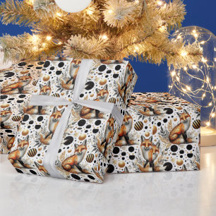 Papel De Presente Raposa e pontos bonitos sem costura