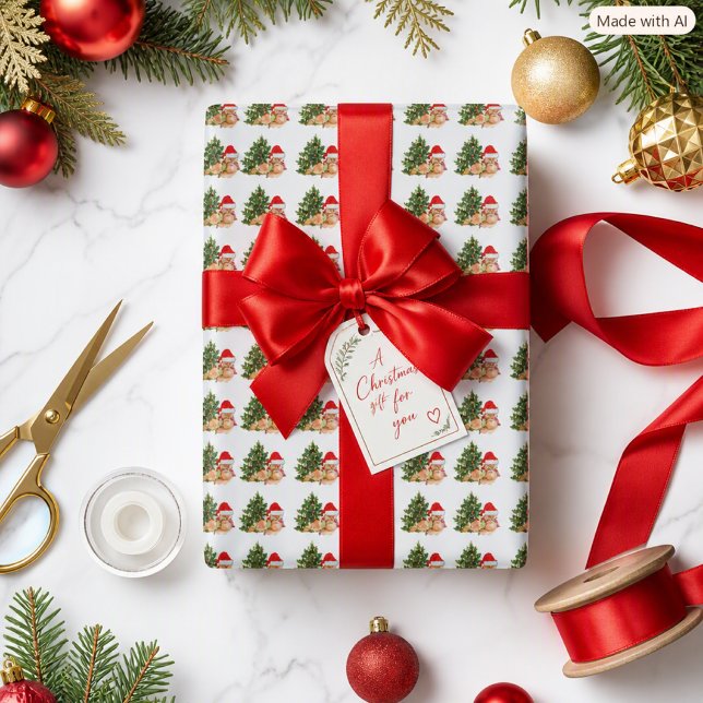 Papel De Presente Raposa Festiva de Natal Caprichosa Haliday (Criador carregado)