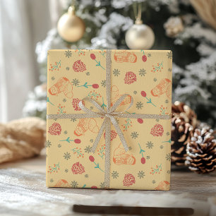 Papel De Presente raposa fofa - Frutas Vermelhas e Flocos de Neve –