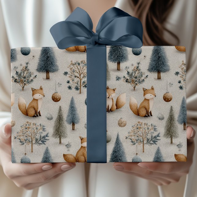 Papel De Presente Raposa russa e Árvore de Natal e Baleeira de Azul (Criador carregado)