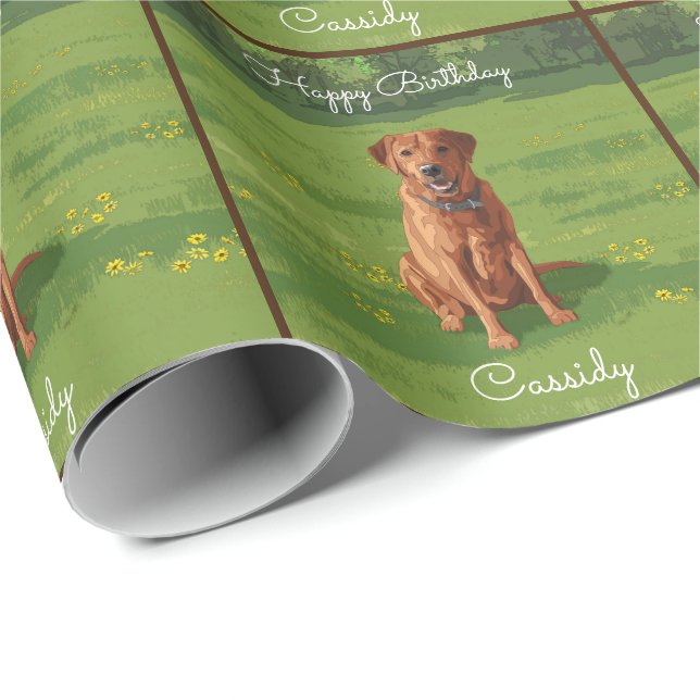 Papel De Presente Raposa Vermelha Amarelo Labrador Cão de Retriever (Ponta do rolo)