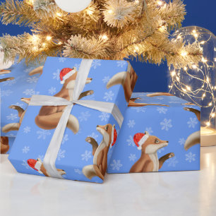 Papel De Presente Raposa Vermelha Cura Natal com Padrões de Neve
