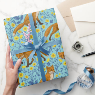 Papel De Presente Raposas e ampolas em azul-piscina