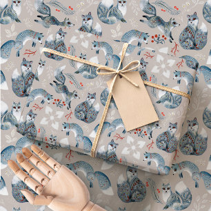 Papel De Presente Raposas Folclóricas Nórdicas Floresta de Inverno