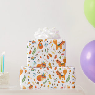 Papel De Presente raposas tribais agudas, elementos florais de outon