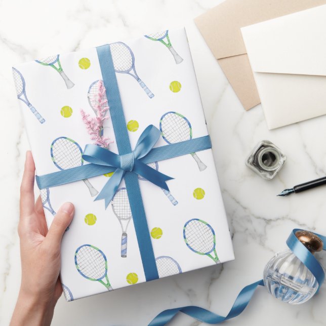 Papel De Presente Raquetas Tênis azuis de Aquarela (Presentear)