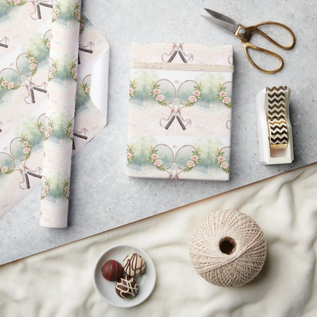 Papel De Presente Raquete de Ténis com Floral  (Artesanato)