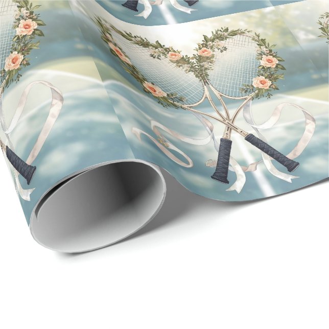 Papel De Presente Raquete de Ténis com Floral  (Ponta do rolo)