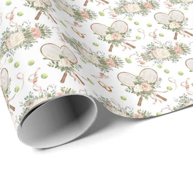 Papel De Presente Raquete de Ténis com Floral  (Ponta do rolo)
