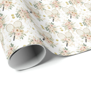 Papel De Presente Raquete de Ténis com Floral