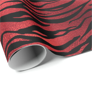 Papel De Presente Raspberry Ruby Black Tigre Animal Red Metálico