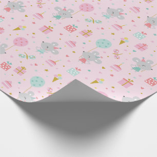 Papel De Presente Rato de aniversário bonito com presentes e bolo Ro