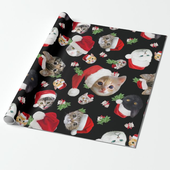 Papel De Presente Rato de gato engraçado e bolo de Natal (Desenrolado)