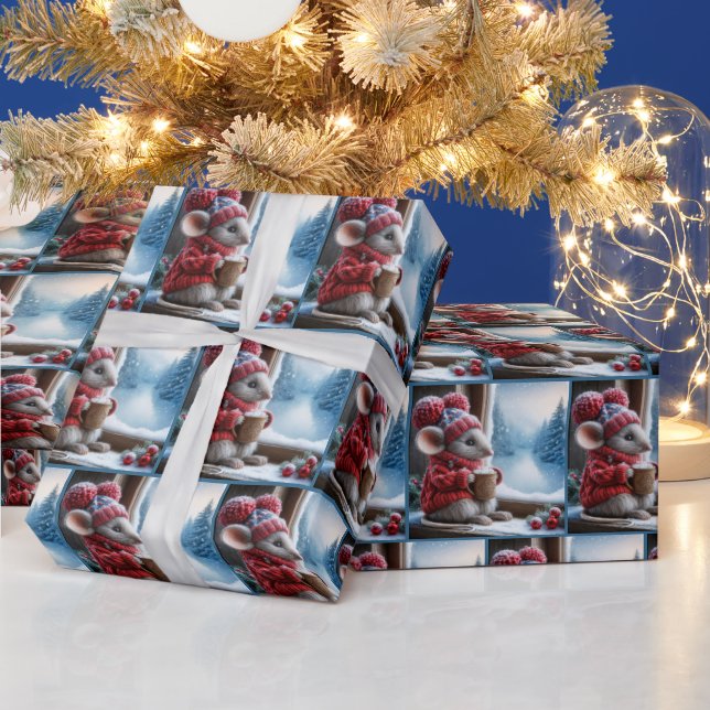 Papel De Presente Rato De Natal Com Cacau Quente (Feriados)