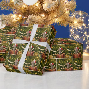 Papel De Presente Rato de Natal Comendo Pipoca na Guirlanda da Árvor