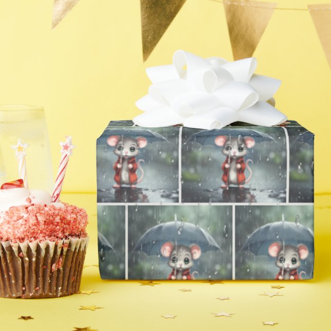 Papel De Presente Rato debaixo de um guarda-chuva (Festa de aniversário)