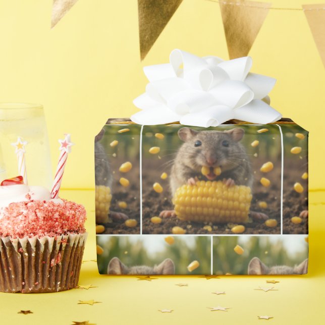 Papel De Presente Rato Desfrutando de uma Espiga de Milho (Festa de aniversário)