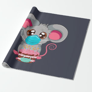 Papel De Presente Rato Kawaii com máscara de rosto com bolo