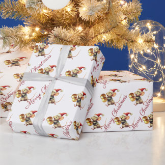Papel De Presente Rato Musical de Natal Fofo
