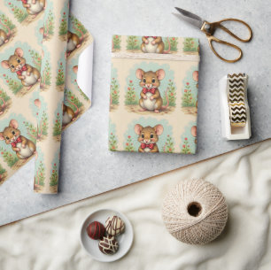 Papel De Presente Rato pequeno fofo e adorável com gravata