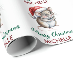 Papel De Presente Rato Personalizado da Moda com Chapéu de Papai Noe