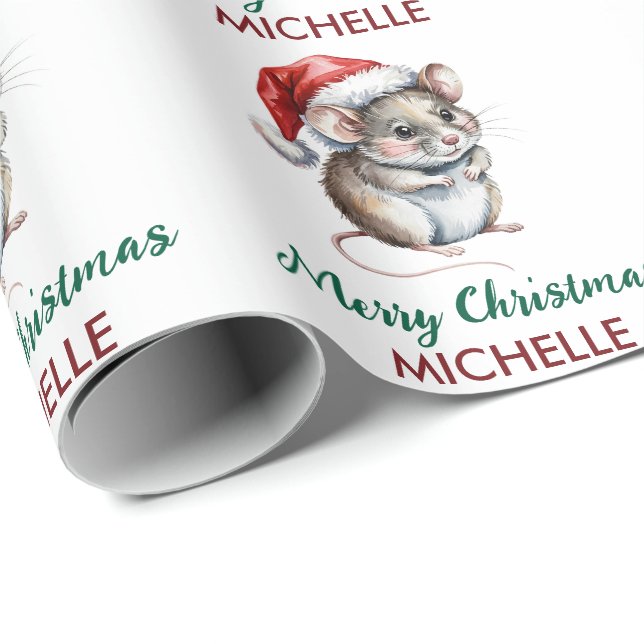 Papel De Presente Rato Personalizado da Moda com Chapéu de Papai Noe (Ponta do rolo)