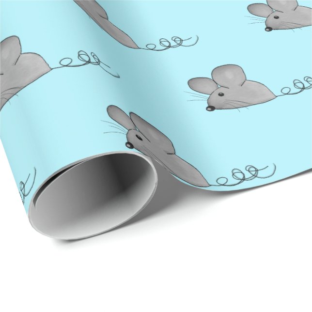 Papel De Presente ratos cinzentos em aqua claro (Ponta do rolo)