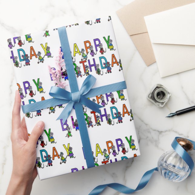 Papel De Presente Ratos de aniversário divertidos (Presentear)