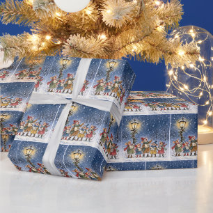 Papel De Presente Ratos de Natal Cantando Canções em Flocos de Neve