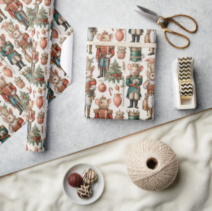 Papel De Presente Ratos do Quebra-Nozes Festivo com Decoração de Fér