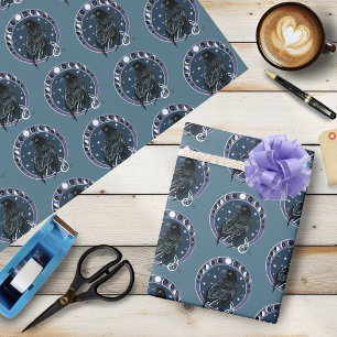 Papel De Presente Raven Moon Phases Stars Azul