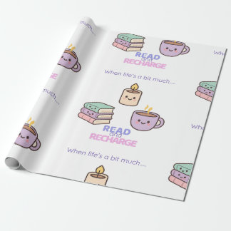 Papel De Presente Read And Recharge Wrapping Paper Kawaii Book Lover