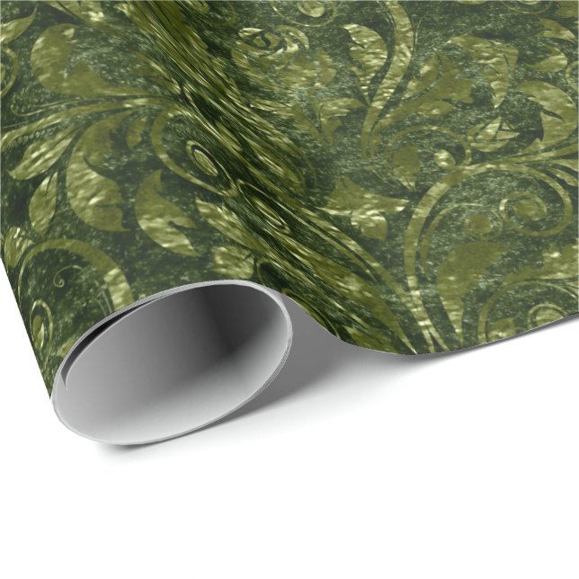 Papel De Presente Real Damask Esmagado Velvet Woodland Deep Green (Ponta do rolo)