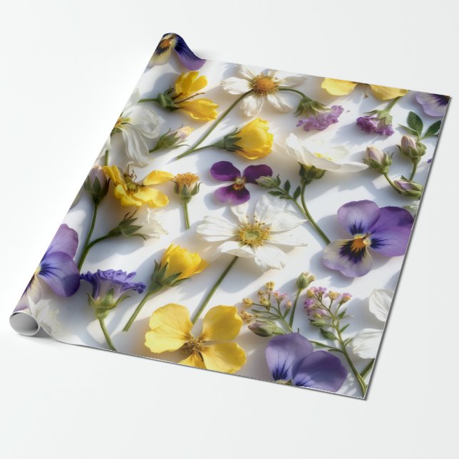 Papel De Presente Realistic Pressed Flower Spring Gift Wrap (Desenrolado)