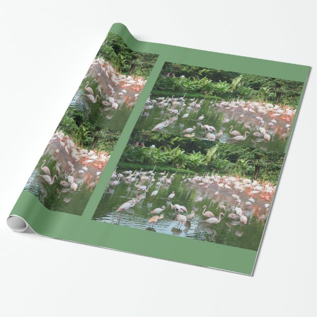 Papel De Presente Rebanho de flamingos aniversário, Natal embrulho d (Desenrolado)