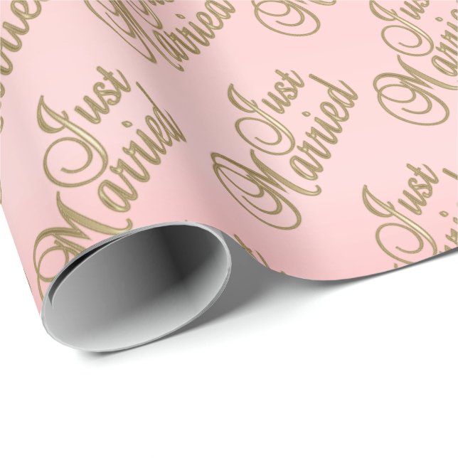 Papel De Presente Recem casados na fonte Dourada de script a rosa -  (Ponta do rolo)