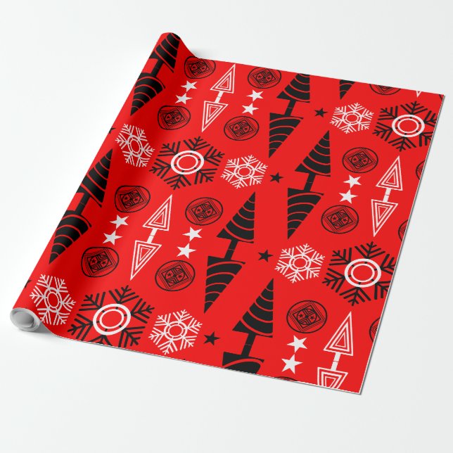 Papel De Presente Red And Black Art Nouveau Natal (Desenrolado)
