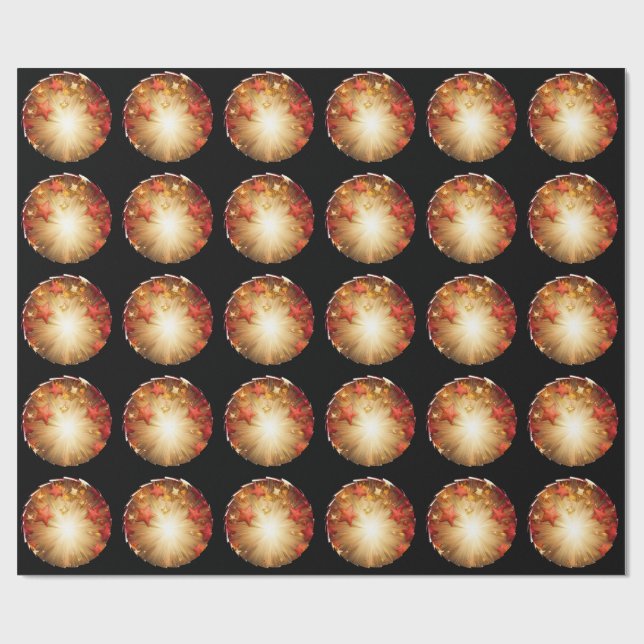 Papel De Presente Red And Gold Stars With Bright Energy Burst (Aberto)