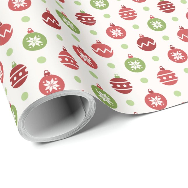 Papel De Presente Red and Green Christmas Ornament Pattern (Ponta do rolo)