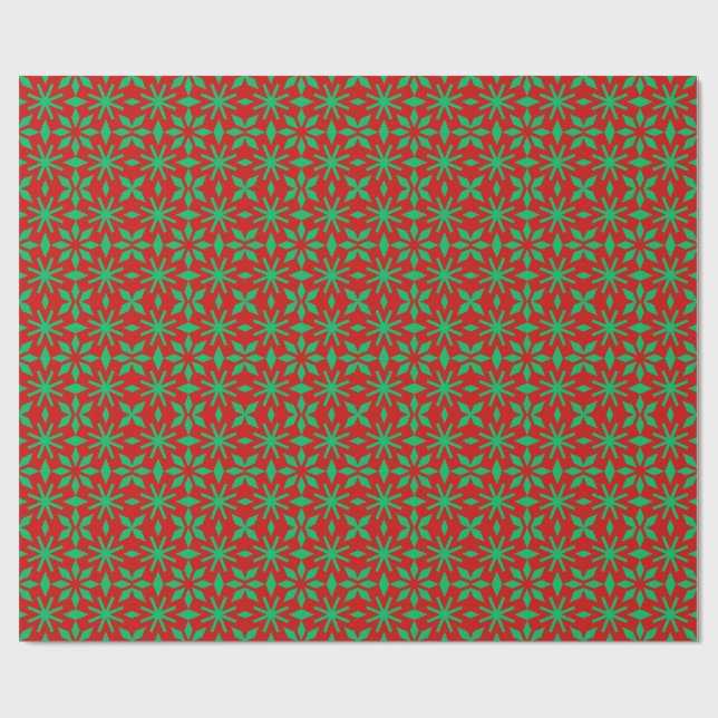 Papel De Presente Red and Green Christmas Snowflakes Pattern (Aberto)