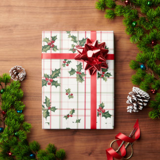 Papel De Presente Red and Green Holly
