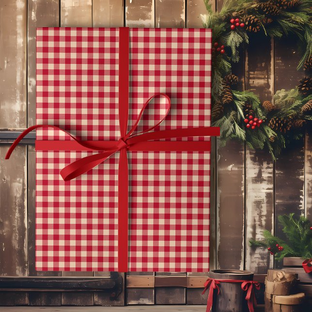Papel De Presente Red and Kraft Country Gingham Christmas (Criador carregado)