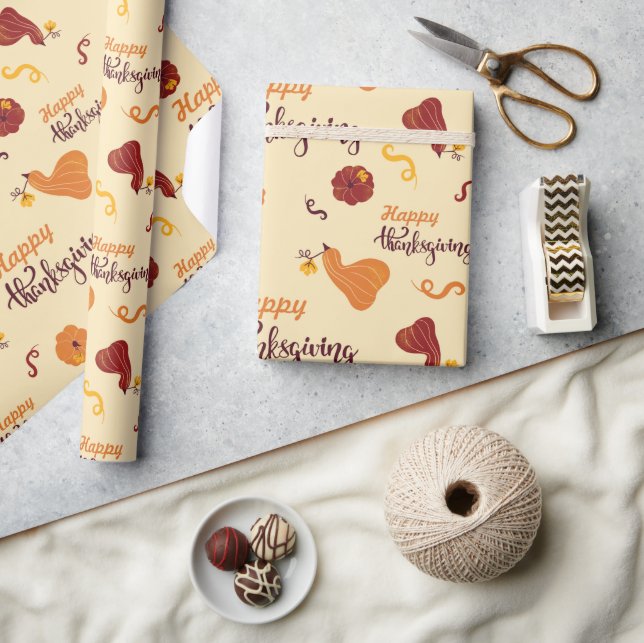 Papel De Presente Red and Orange Pumpkins Ação de Graças Gift Sem Ol (Artesanato)